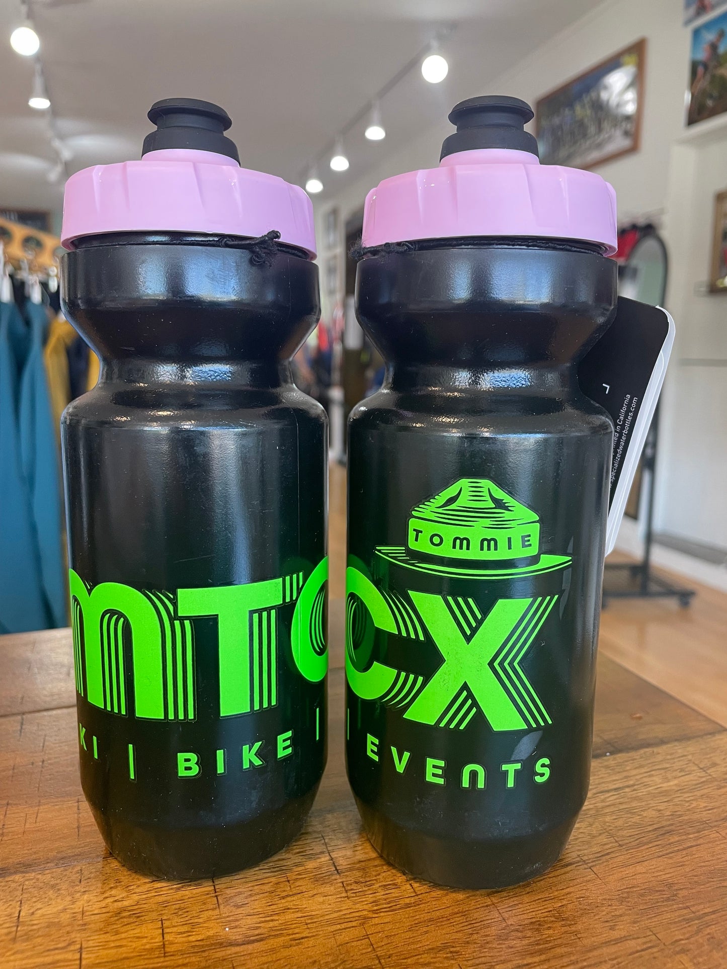MTCX pink and black water bottle